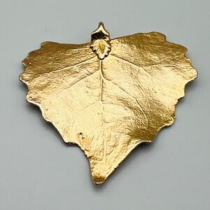 Gold Leaf Pendant‎ Textured Aspen Cottonwood Leaf Charm Nature Inspired Jewelry